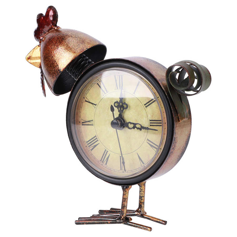 Europæisk retro stil kyllingformet jern ur skrivebord bord ur hjem ornament håndværk