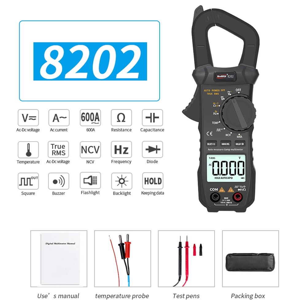 WinAPEX 8202 8203 Portable Pocket Multimeter 6000 Counts True RMS Digital Clamp Meter with Square Wave Output