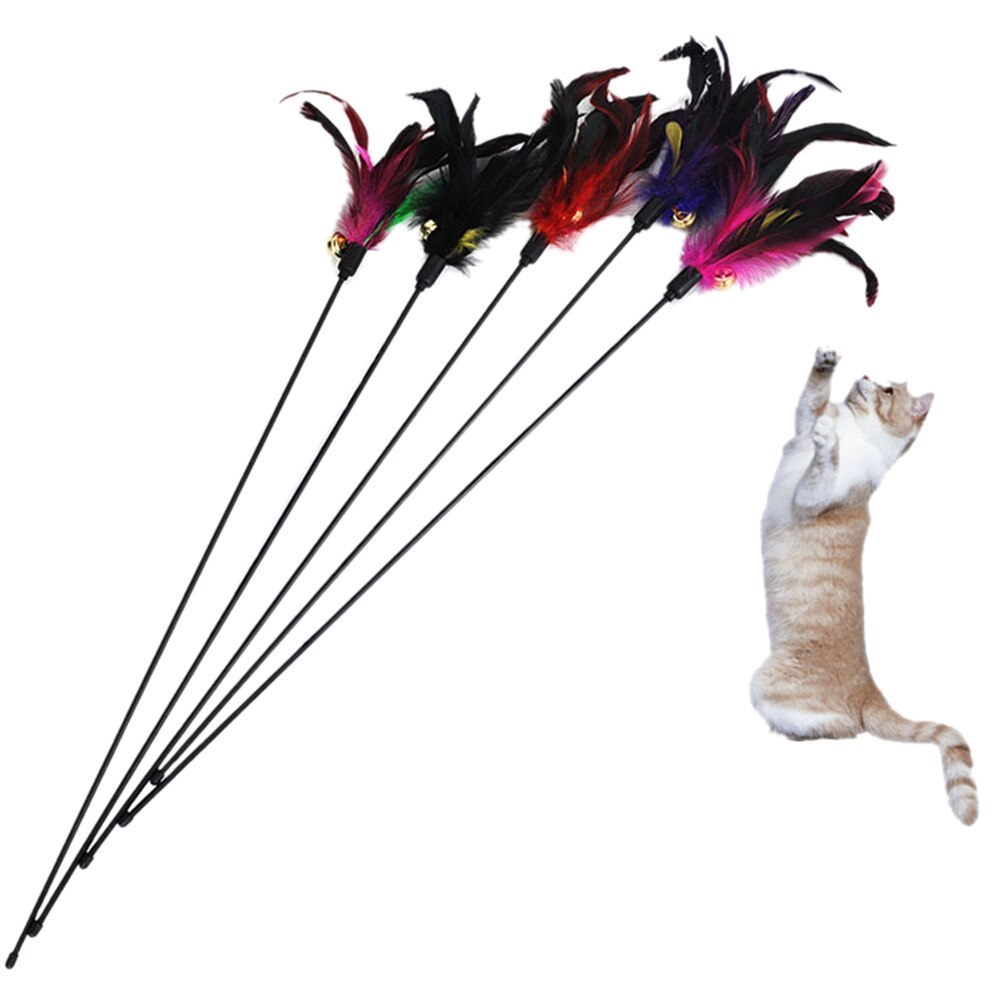 Random Color Interactive Play Pet Ball Toys Cat Feather Bell Wand Teaser Rod Bead Fun Kitten Hand Created Toy