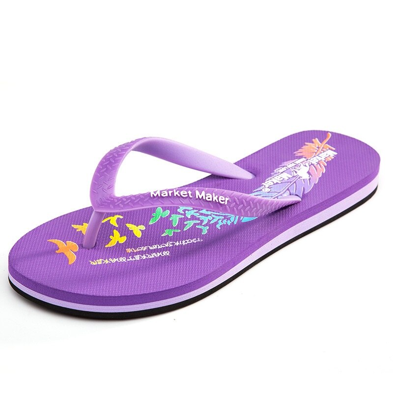 Dam flip flops tryck mjukt ljus sommar tofflor dam strandskor antiglid mjuk sula flip flops dam sandaler skor dam: Lila / 40
