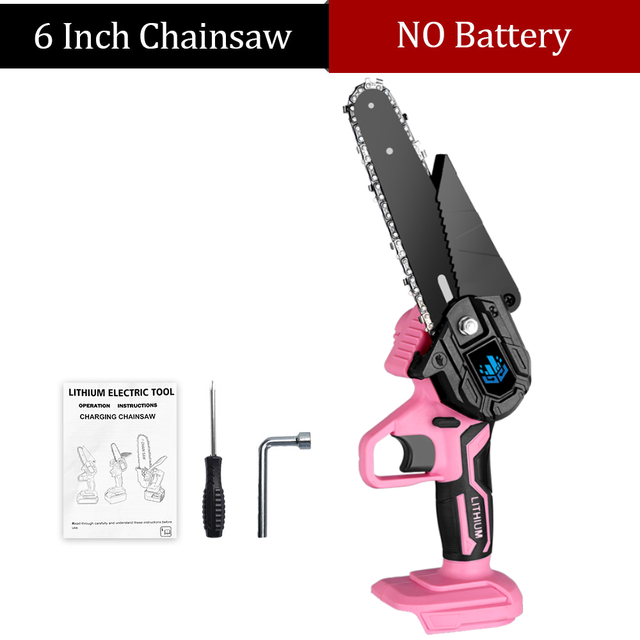 6 Inch Electric Saw 1200W 4000RPM Mini Cordless Garden Logging Chainsaw For Makita 18V Battery Woodworking Cutting Power Tool: Pink-Electric Saw