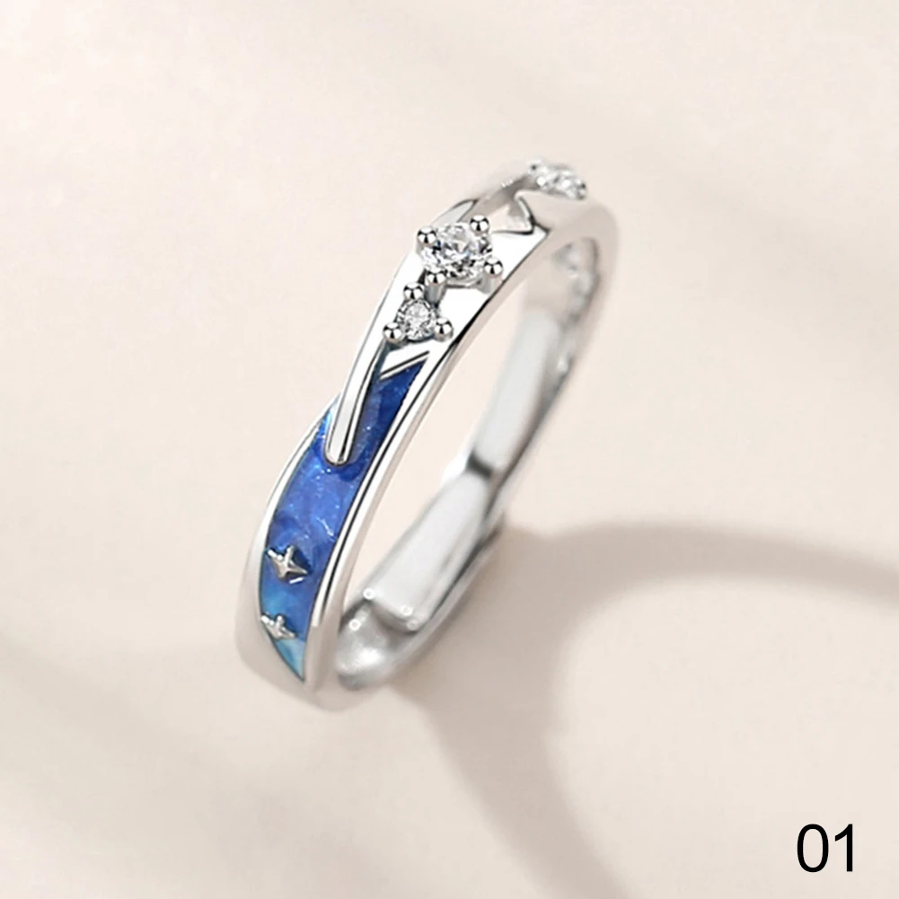 Van Gogh Sterrenhemel Meteorenregen Zon Maan Verstelbare Open Vrouwen Mannen Minnaar Prachtige Carving Ringen Band Romantisch Paar Sieraden: WIT