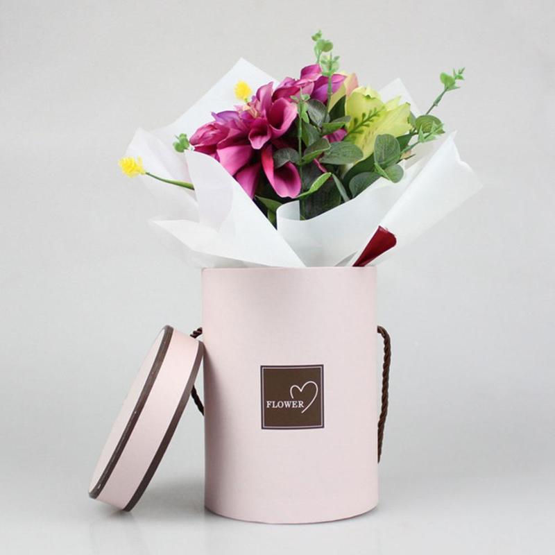 Valentine's Day Portable Round Small Hug Bucket Rose Flower Box Flower Packaging Box with Hand Mother's Box