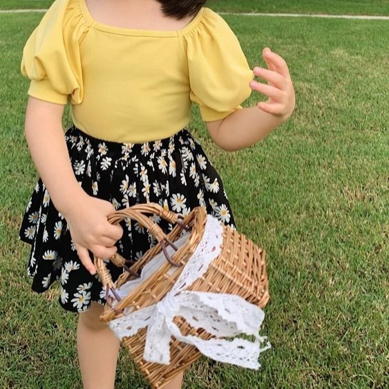 Meisjes Kinderkleding Vierkante Hals Puff Mouwen T-shirt Zomer Dunne Baby Losse Top P6232