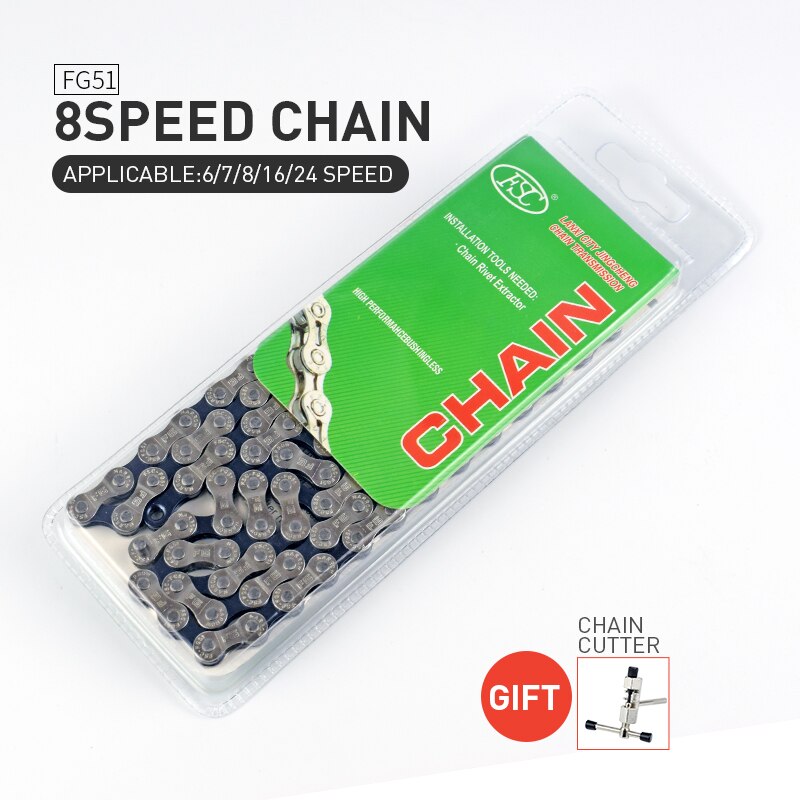 FSC 6/7/8/9/10/11 Speed Bicycle Chain 116 Links Ultralight Carbon Steel MTB Mountain Road Bike Chain Half Hollow Bicycle Chain: 8s silver FG51
