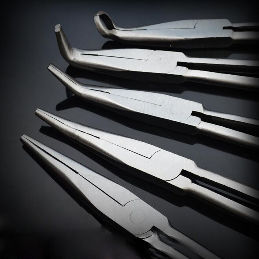280mm Extra larga pinzas alicate de punta doblada herramientas de reparación manual O en forma de punta de RepairingTool 0/25/45/90 grado curva alicates