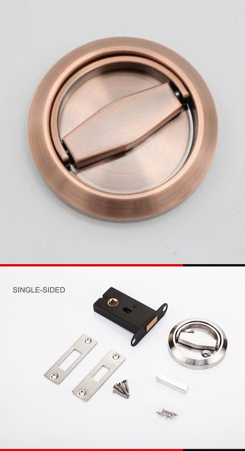 Stainless Steel 304 Recessed Invisible Cup Handle Privacy Hidden Door Locks Cabinet Pulls Handle Fire Proof Disk Ring Lock: Single sided(red)
