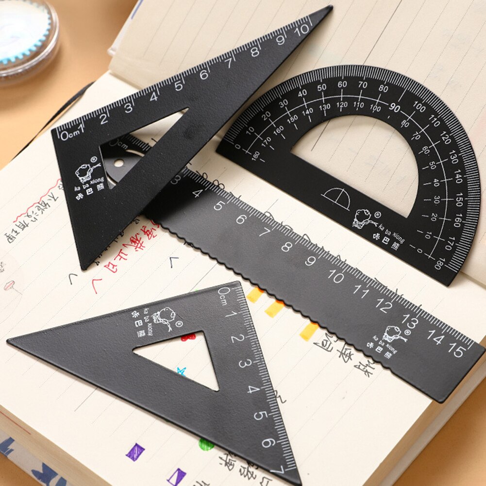 Geometry Triangle Ruler Straightedge Protractor Portable Metal Drawing Measurement Sets Measure Accurately Tools