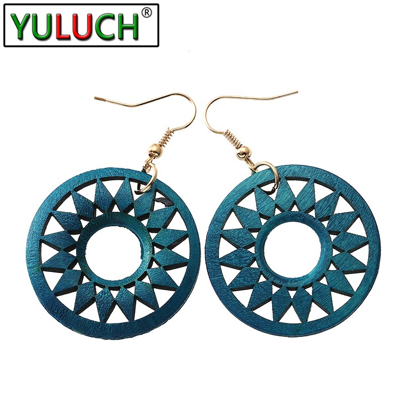 Yuluch 1 Paar Indiase Afrika Houten Oorbellen Voor Vrouwen Etnische Lange Houten Gear Earring Sieraden