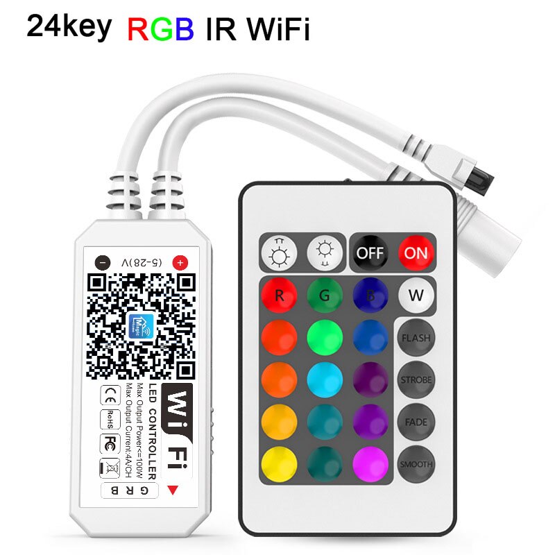 Magic Home Bluetooth Wireless WiFi Remote,RGB/RGBW IR RF LED Controller DC5V 12V 24V for 5050 WS2811 WS2812B Pixel Led Strip: 24key IR RGB WiFi