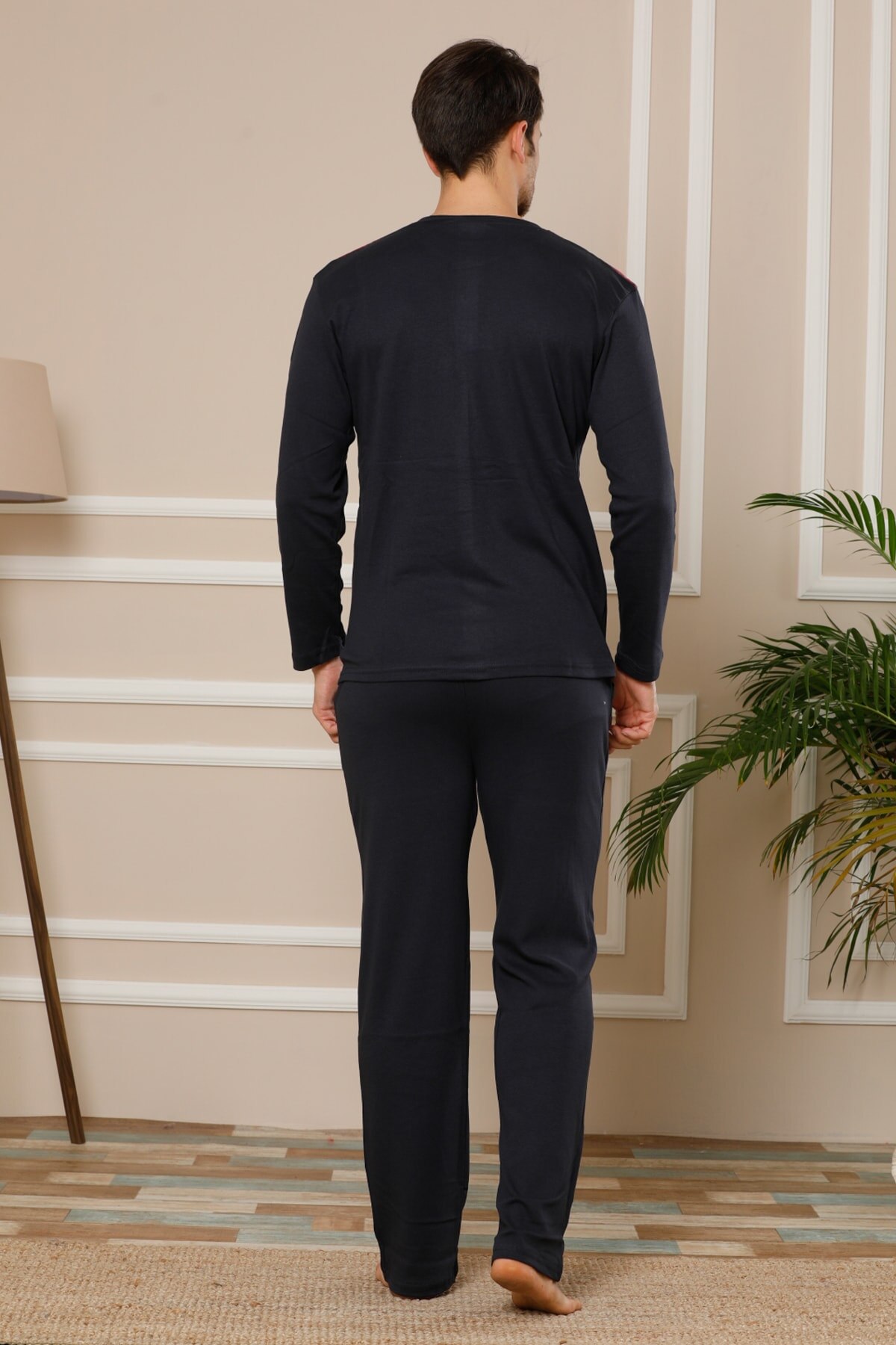 STRAWBERRY Women 'S Navy Blue Cotton Long Sleeve İnterlok Pajamas Suit