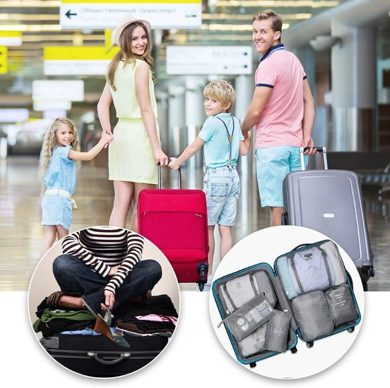 7 stuks reisorganisator opbergzakken kledingkast kubus koffer verpakking kubussen set opslagers bagage kleding schoenenzakje opvouwbaar