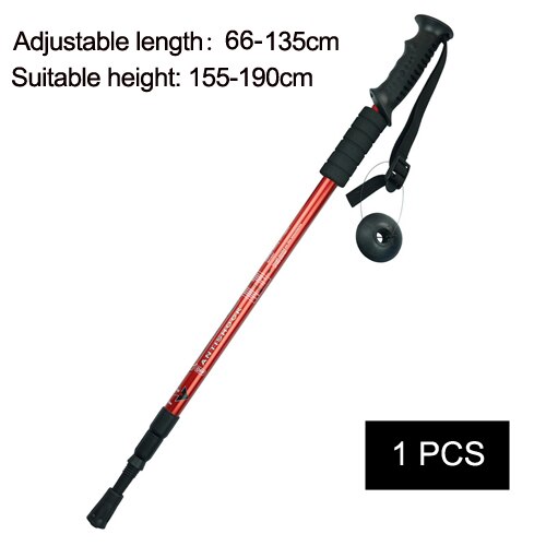 1/2pcsWalking Stick Trekking Poles Hike Nordic Walking Cane Aluminum Camp Telescopic Baton Outdoor Hiking Poles Crutches: 1 pcs red