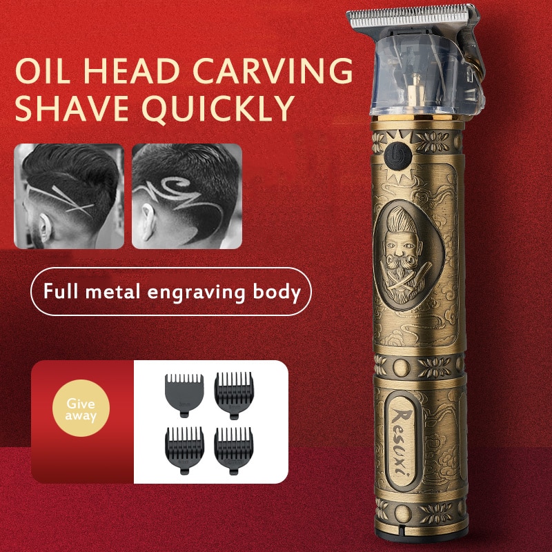Resuxi genopladelig retro oliehårtrimmer  t9 opgraderet elektrisk hårklipper til mænds trådløse haircut justerbare keramiske klinge