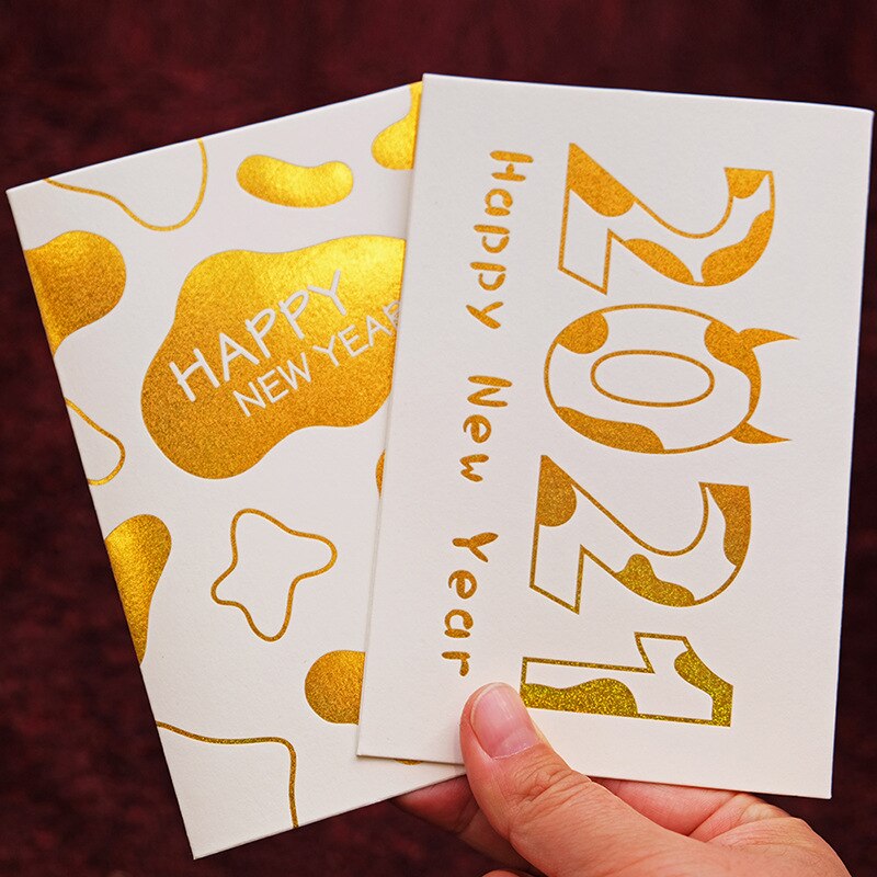 20Pcs Bronzing Parelmoer Papier Nieuwjaar Zegen Kaart Vouwen Bericht Kaart Diy Decoratie Kaart Envelop