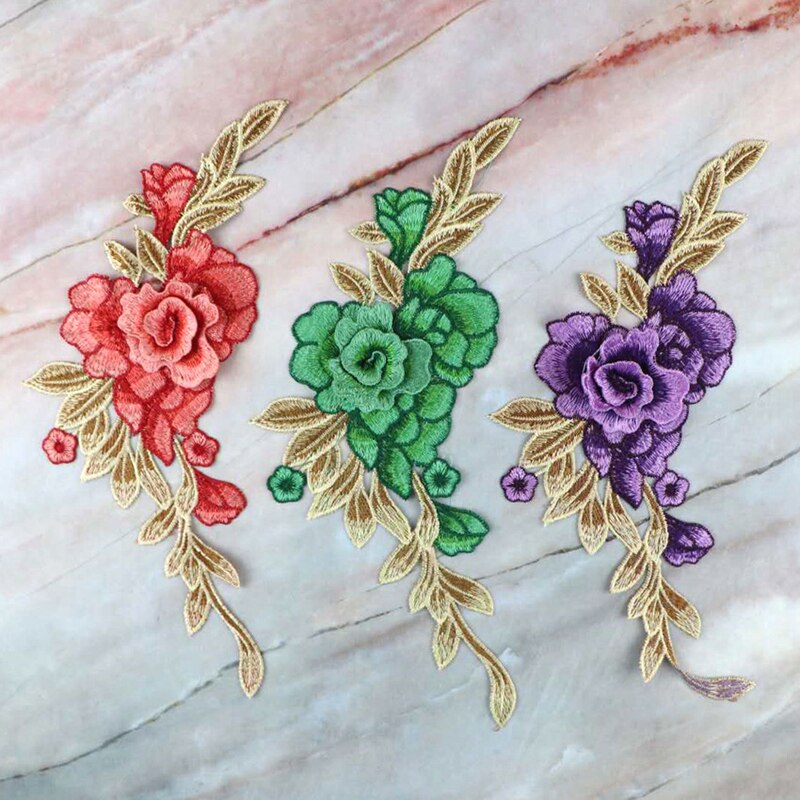 1pc 4D Red Rose Embroidered Sewing On Patch Flower Iron On Patch Stickers Clothes Badge Sewing Fabric Applique Supplies Patches