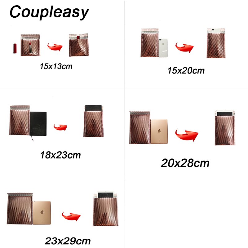 25Pcs/Lot Rose Gold Bubble Mailers Waterproof Packaging Envelope Thicken Aluminum Film Mailing Bags Self Seal Bubble Envelopes