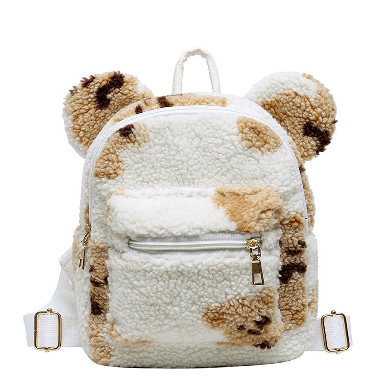2021 kpop mini mochila para meninas mochila de pelúcia com orelhas de urso pele ombros saco bonito peludo: White Bear