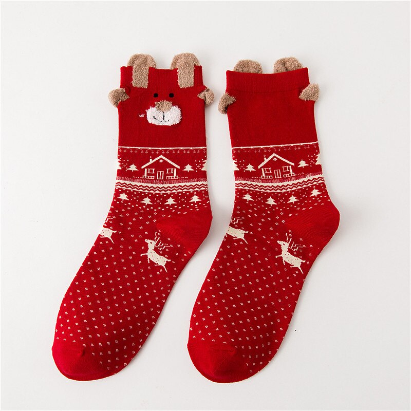 Women Socks Winter Warm Christmas Stereo Socks Cotton Cute Santa Claus Deer Socks Xmas Christmas Socks for girls