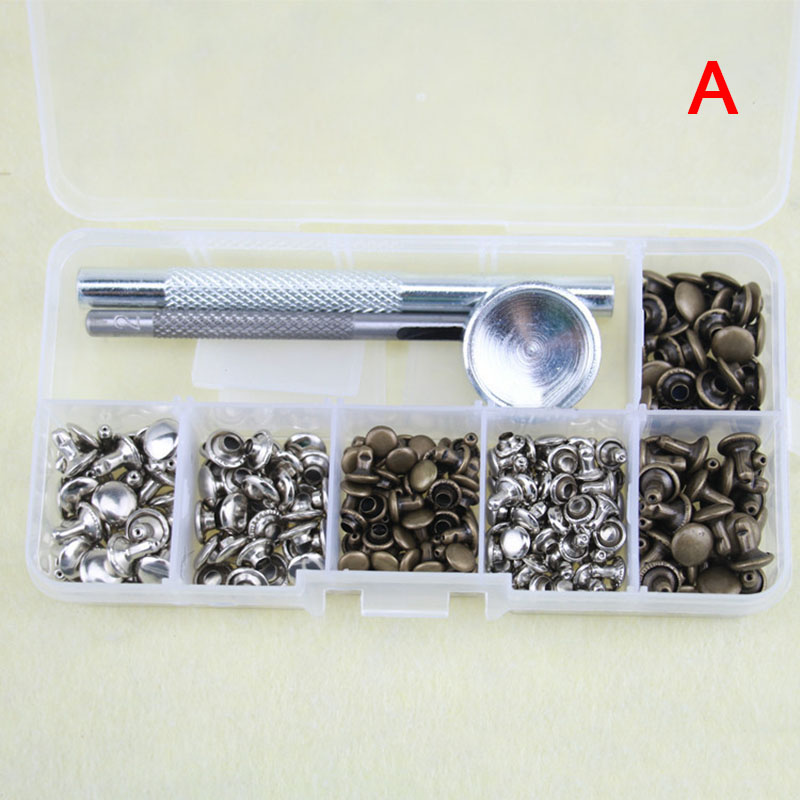 120 Sets Leather Craft Repair Double Cap Rivets Tubular Metal Studs Fixing Tools 669: A