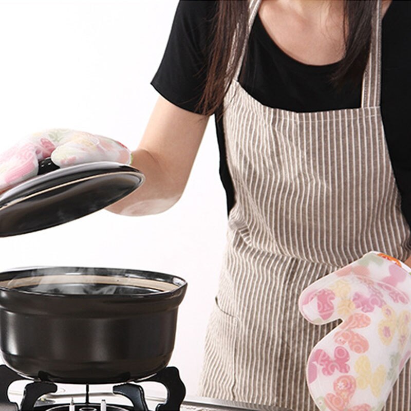 Heat Resistant Silicone Gloves Oven Mitts With Cotton Lining Non-Slip Cooking Grill Glove Oven Pot Holder Kitchen Baking Gloves