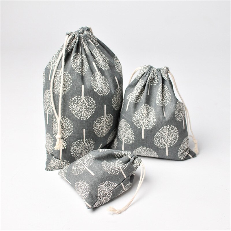 Retro Women Cotton Drawstring Shopping Bag Eco Reusable Folding Grocery Cloth Underwear Pouch Case