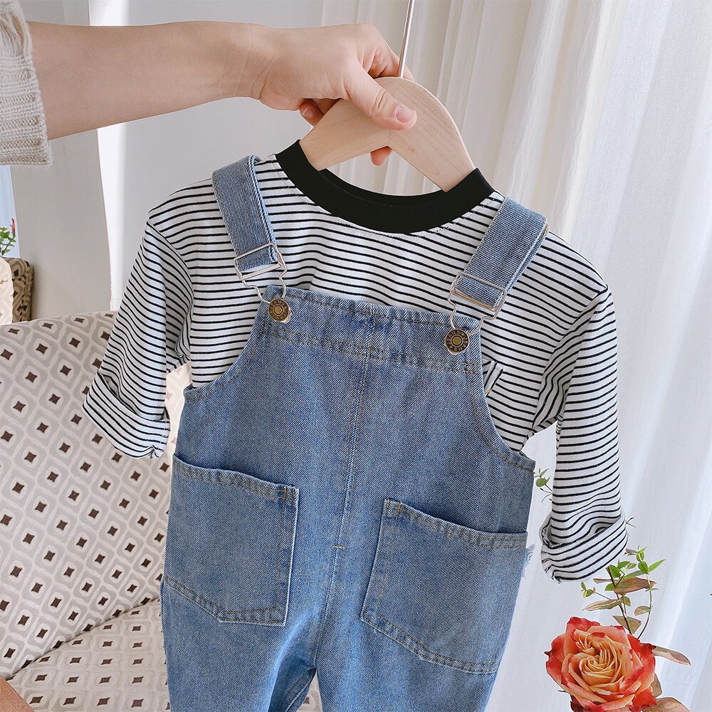 Kinderkleding Voorjaar Zomer Overalls Voor Kinderen Grote Pocket Jeans Katoen Denim Broek Baby Meisje Koreaanse Stijl Jumpsuits