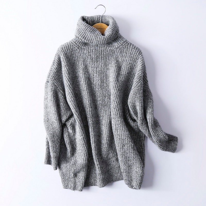 BIAORUINA Women Oversize Basic Knitted Turtleneck Sweater Female Solid Turtleneck Collar Pullovers Warm