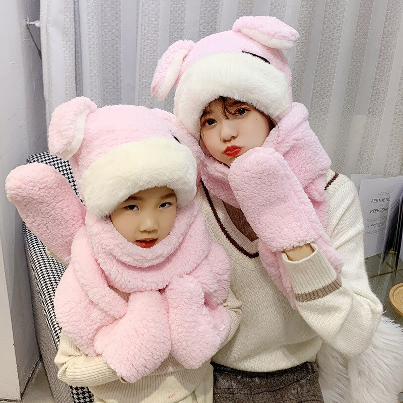 Jesienno-zimowa czapka dla niemowląt urocza dziewczyna chłopiec z aksamitną wiatroszczelną osłoną na szyję dla dzieci ocieplające głowę nauszniki: T1 / 5-10 years old