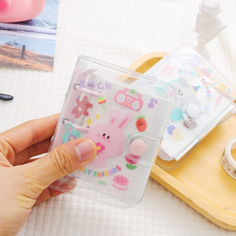 Korean Mini 3 Hole Binder Loose-leaf Notebooks and Journals Pocket Pvc Transparent to Do List Check Notepad School Stationery