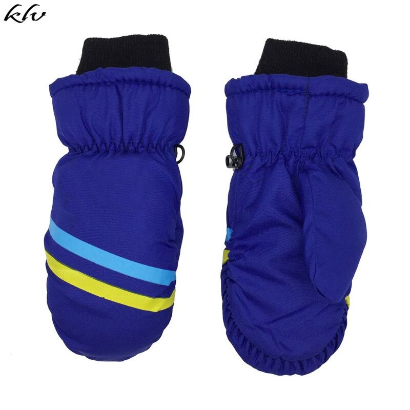 Guantes de esquí gruesos y cálidos para niños, con estampado geométrico, guantes resistentes al viento para invierno: Azul