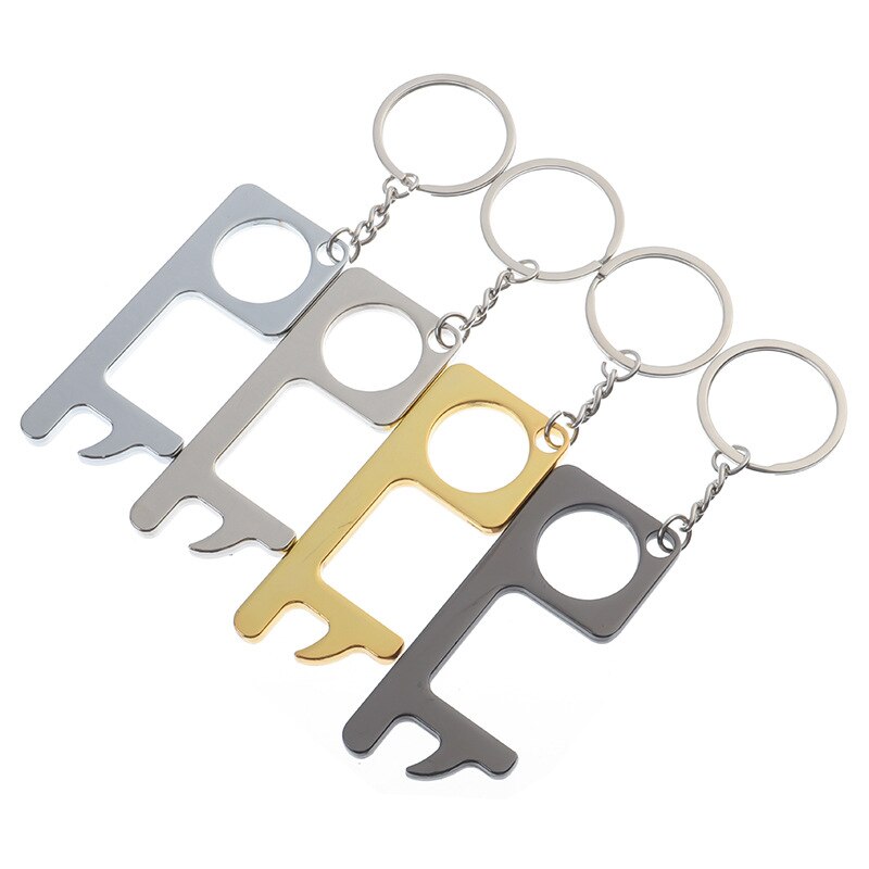 1 Pcs Copper Aluminum Alloy Anti-touch Door Handle Elevator Artifact Key Ring Touch Screen Key Ring Classic Key Door Opener