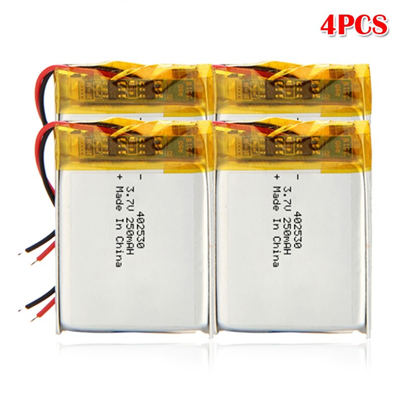 3.7v 250 mah 402530 litium polymer li-po li ion batteri for  mp3 mp4 mp5 elektriske leketøy led lys hodesett smartklokke bluetooth: 4 stk