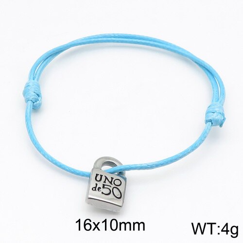 Women Men Silver Color Gold Stainless Steel key UNO de 50 Lock Black Red Blue Pink Cotton Rope Bracelet Jewelry: 8