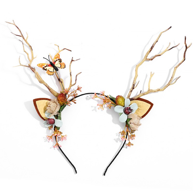 Bandeau branche de noël girafe, épingle à cheveux Halloween, Style Mori, bois, accessoires pour cheveux, serre-tête oreilles de chat