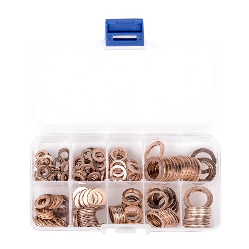200 pièces 9 tailles cuivre rondelle joint ensemble plat anneau joint assortiment Kit M5-M14 CAO