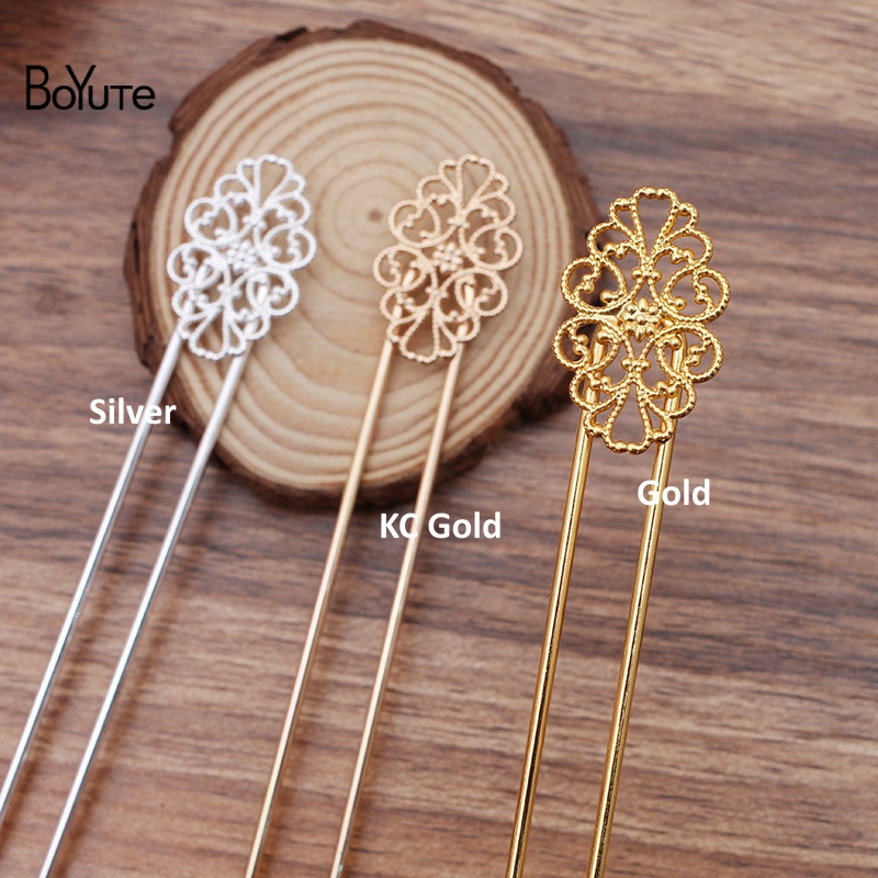 BoYuTe (10 stuks/partij) 12*115*2 MM Ijzer Haar Vork Haarspeld Lassen Messing Filigraan Diy Haaraccessoires