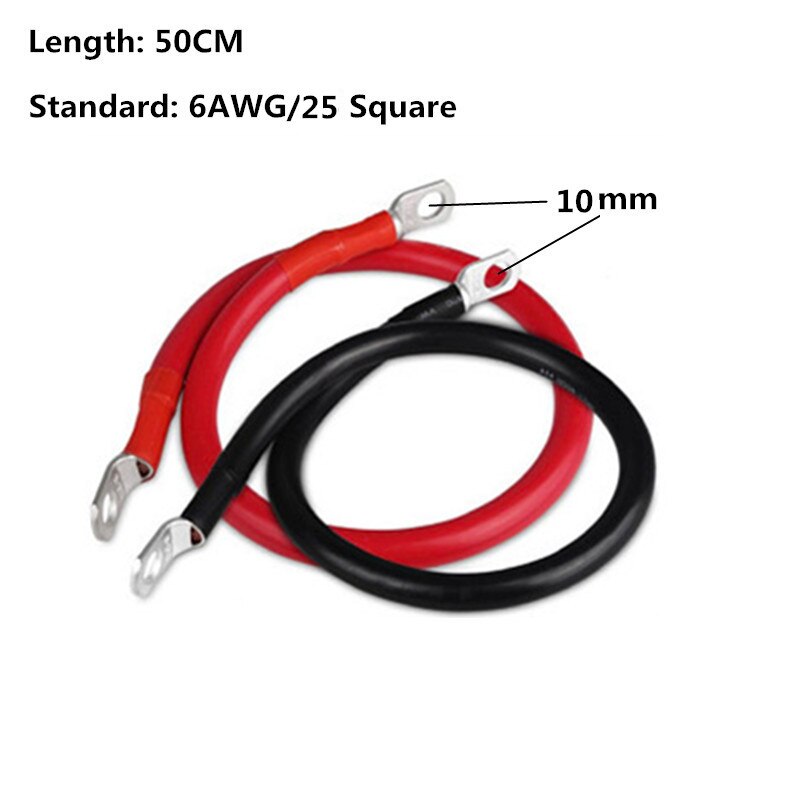 2Pcs 50cm Car Copper Wire Positive Negative Battery Ground Cable Terminal Kit 6 AWG 25 Square Battery Connection Cable Cord Line: D