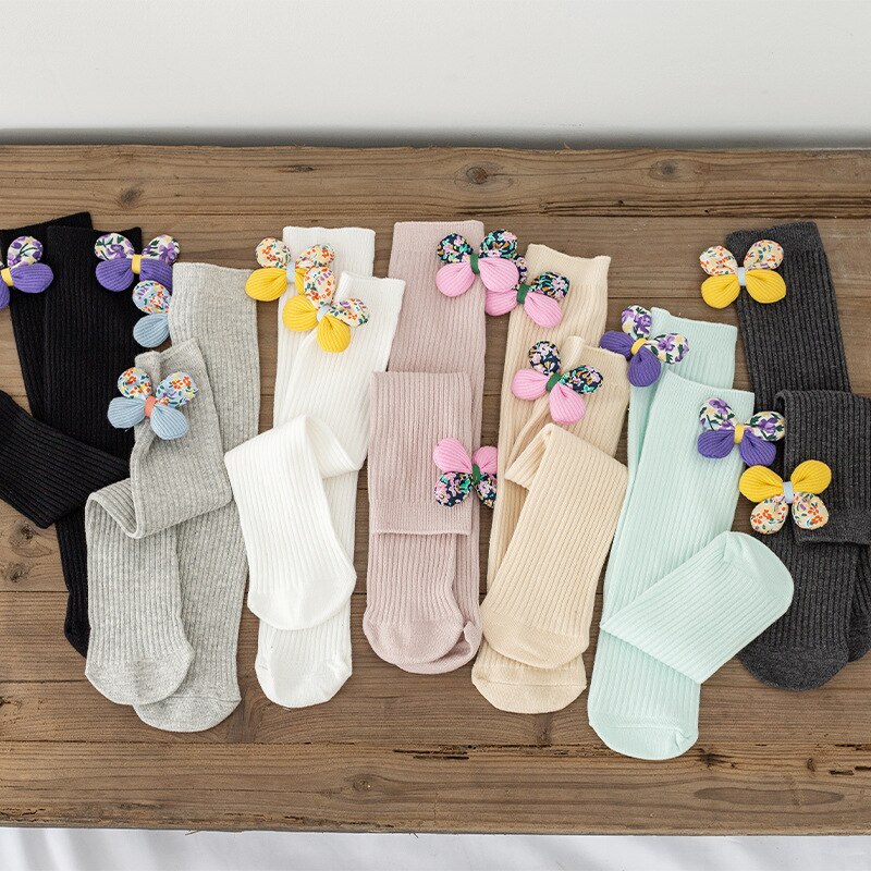 Chaussettes en coton peigné sans talon pour filles, bas de printemps et d'automne à mollet, princesse à fleurs, pour enfants de 1 à 15 ans