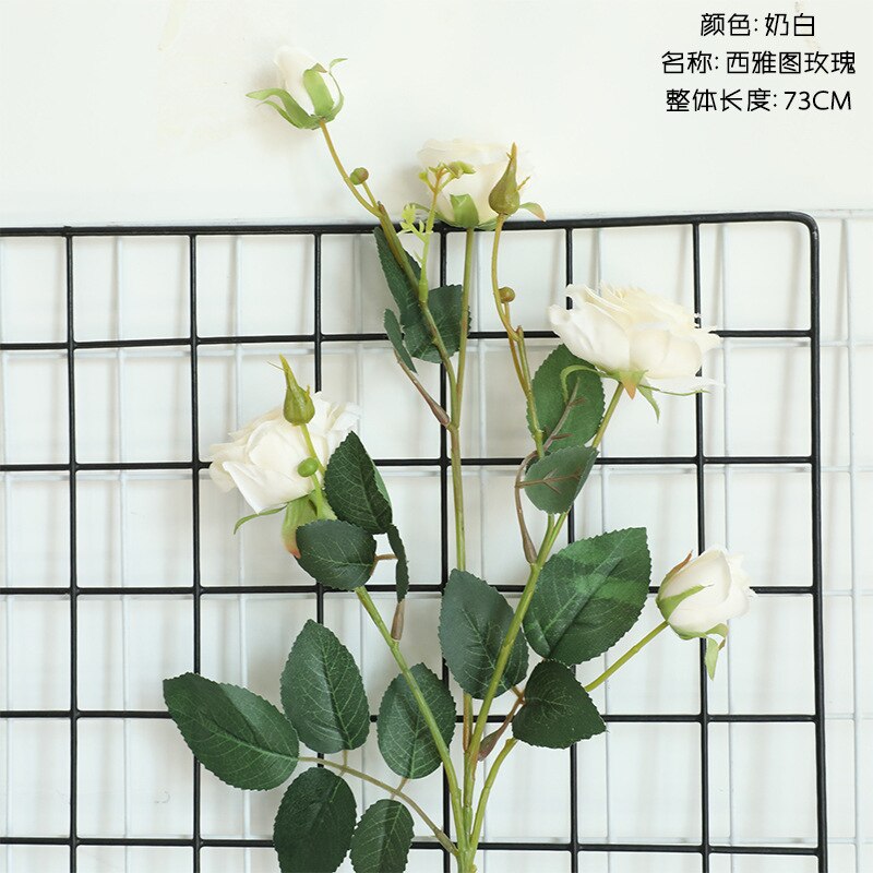 Rose Imitation Flowers INS-Style Home Decoration Wedding Boquet Holder Wall Plant Wall Artificial Flower Dy1-3506: Milky White