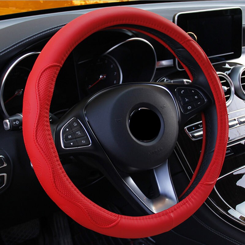 9 farver bilrat dæksel universal volant fletning på rattet skridsikker funda volante auto car styling: Rød