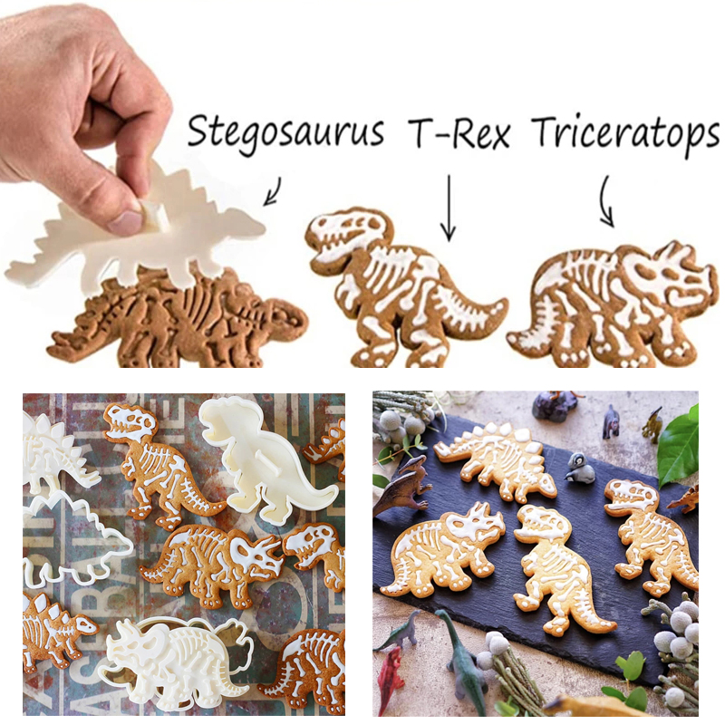 3/8Pcs 3D Dinosaurus Cookie Cutters Mold Dinosaurus Fossiel Fondant Biscuit Embossing Mould Voor Kinderen Verjaardagsfeestje Bakken cake Decor