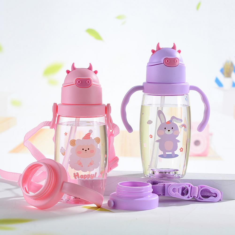Botella de agua con luz LED para niños, vaso de plástico a prueba de fugas, con pajita parpadeante