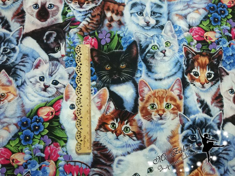 50*110cm Cat Pure Cotton fabric Plain Cloth Clothing Handmade Sewing Quilting Fabrics Basic for Patchwork Needlework