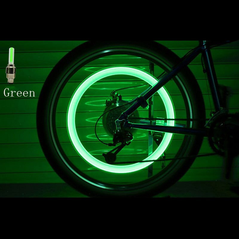 2PCS Bicycle LED Light Tire Valve Cap Bicycle Flash Light Mountain Road Bike Cycling Tyre Wheel Lights LED Neon Lamp Cover Wheel: Green