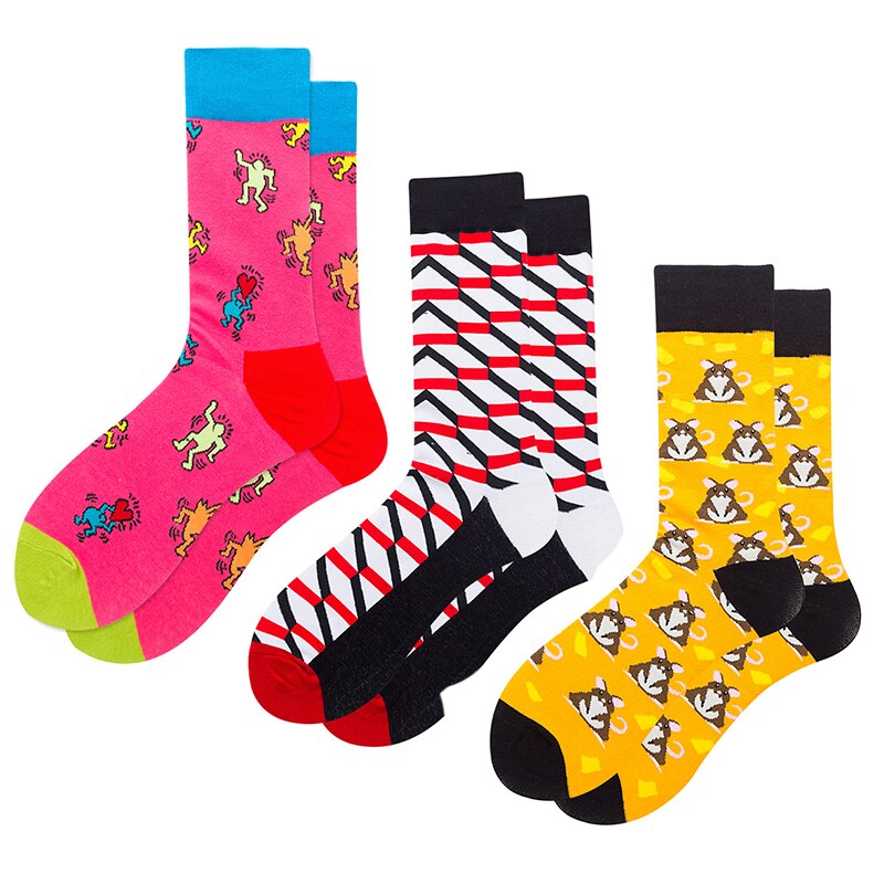 3pairs Funny Socks Personality Cotton Men& Women Sports Socks Beer Mouse Rabbit Shrimp Stamp Animal Food Fruit Cycling Socks: 6