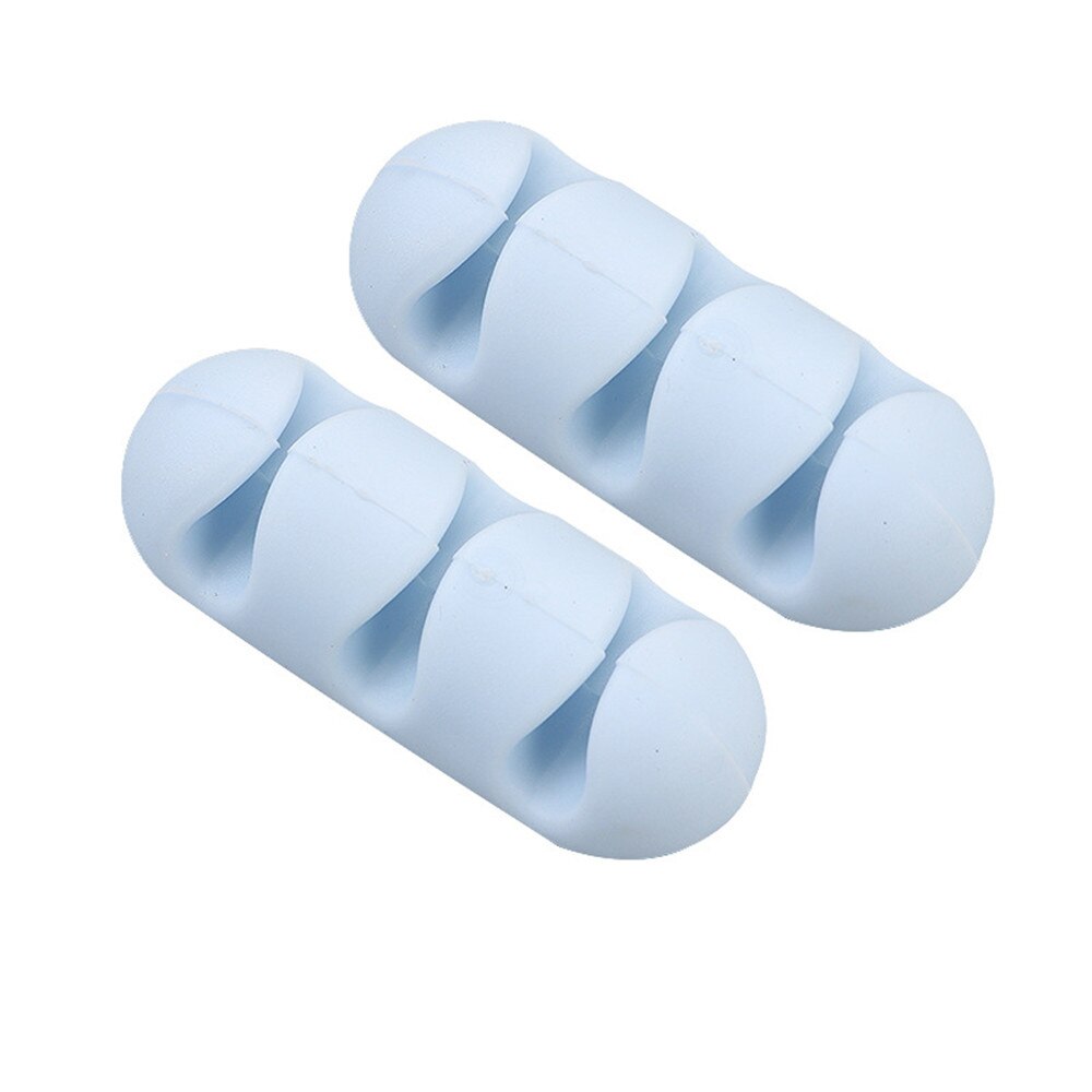 Enrouleur de câble adhésif en Silicone, 2 pièces, support de câble de couleur unie, organisateur de cordon enveloppé de fil de bureau, ensemble d'accessoires de bureau: 2pcs blue