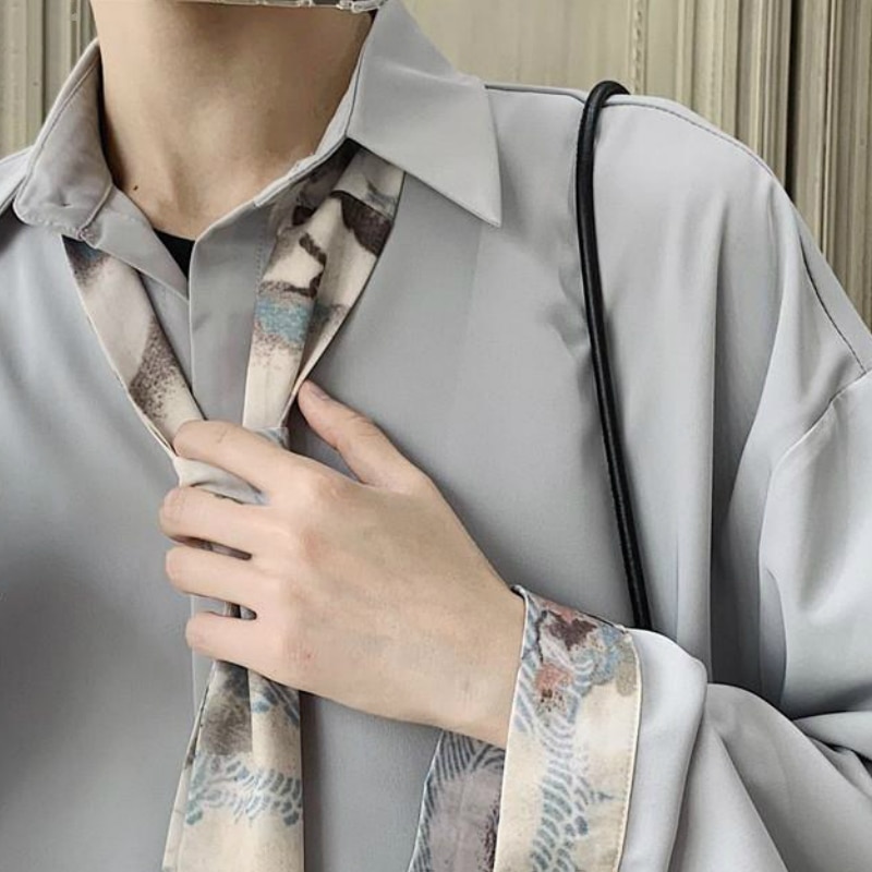 Herre skjorter patchwork solid forår koreansk stil chic fritid oversize herre outwear blødt langærmet all-match teenagere ins trendy bf