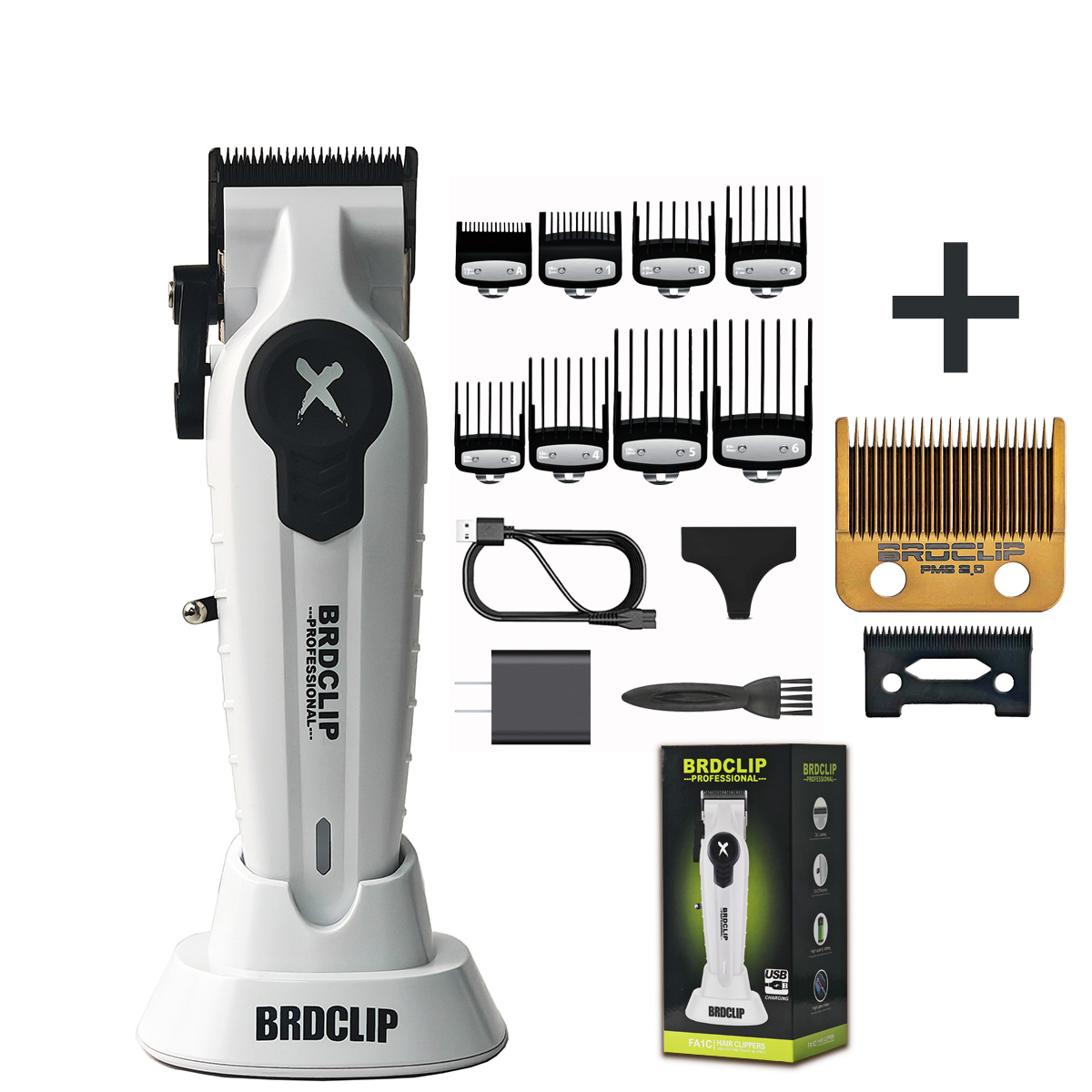 BRDCLIP FA1C NEUE 7500RPM Barber Professionelle Haarschneidemaschine Hochgeschwindigkeitsmotor 2500mAh Elektrische Trimmer DLC Klinge mit Basis: Beige / EU-Stecker