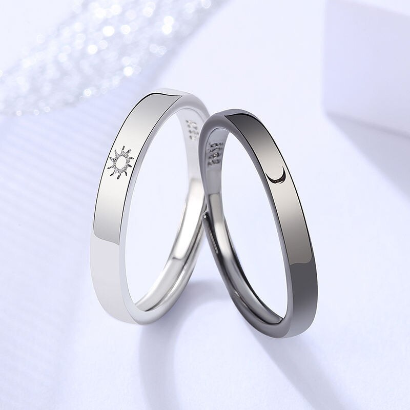 2 stk blader kjæresteparringer satt sol og måne minimalistisk justerbar ring for menn kvinner forlovelse #39 smykker: 4